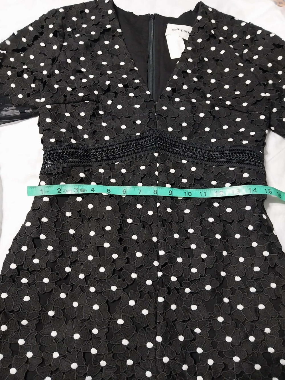 Self-Portrait Black Floral Appliqué Mesh Long-Sleeve Romper with White Dots - Picture 6 of 9